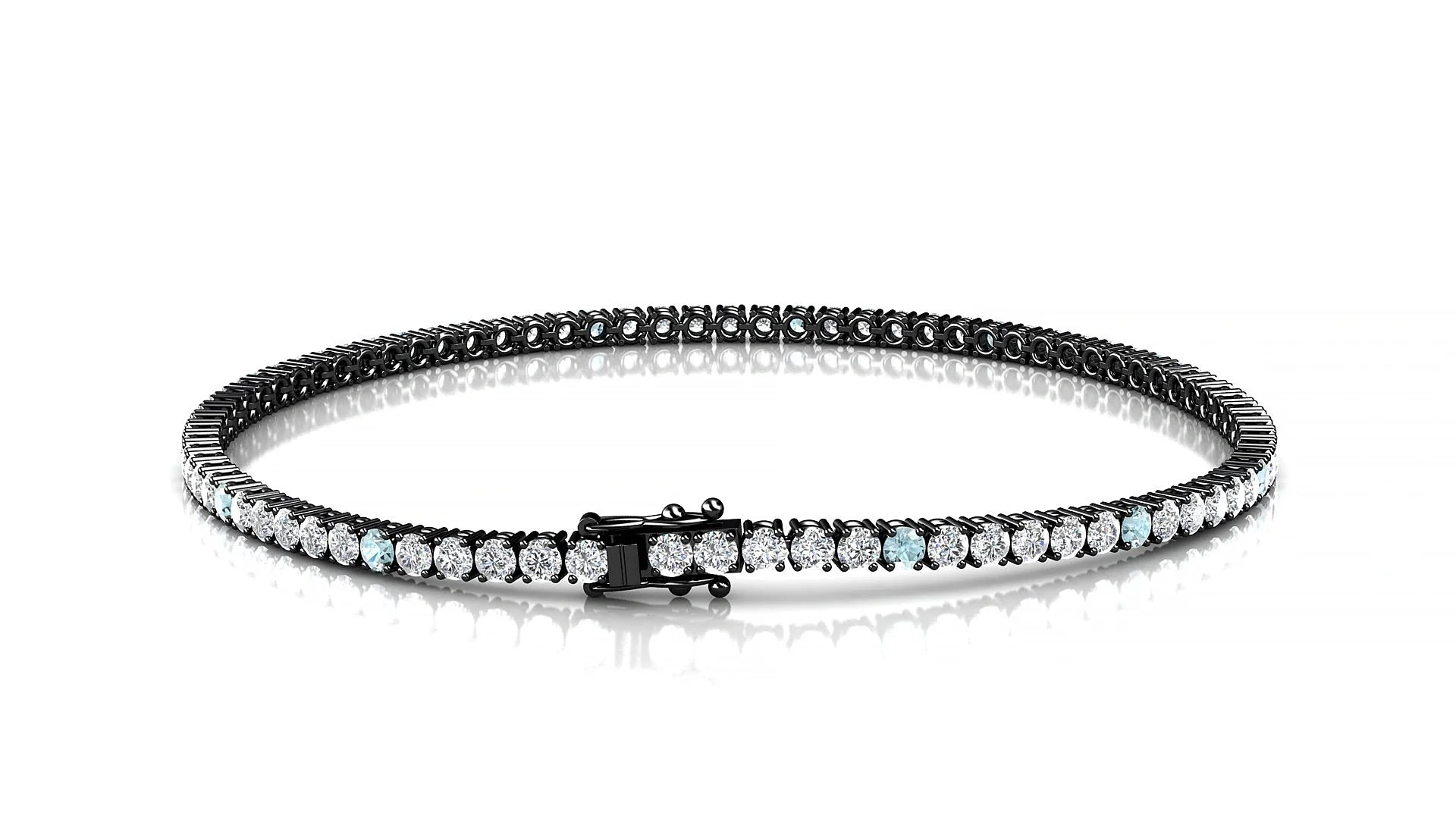 Capri 1-5 | 18k Black Gold 2 mm Round Natural Aquamarine & Diamond Tennis Bracelet
