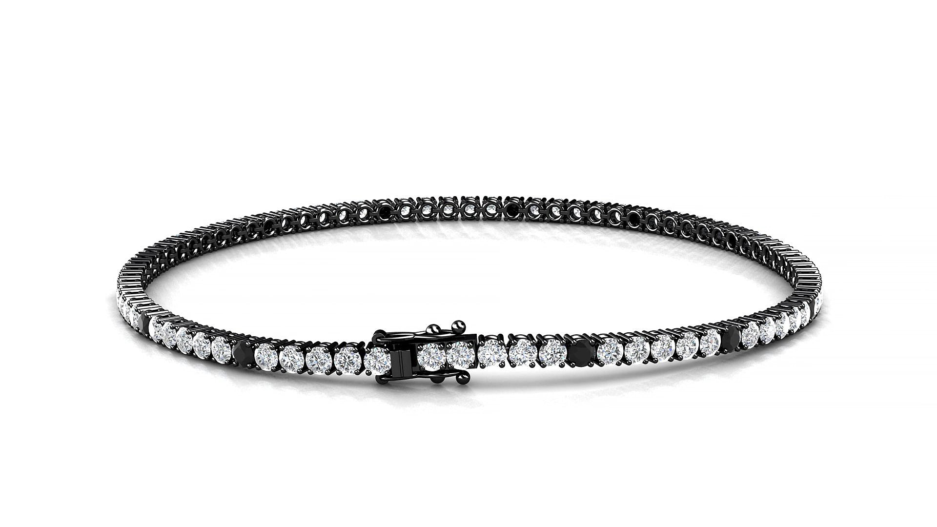 Capri 1-5 | 18k Black Gold 2 mm Round Natural Black Diamond & Diamond 15 cm Tennis Bracelet