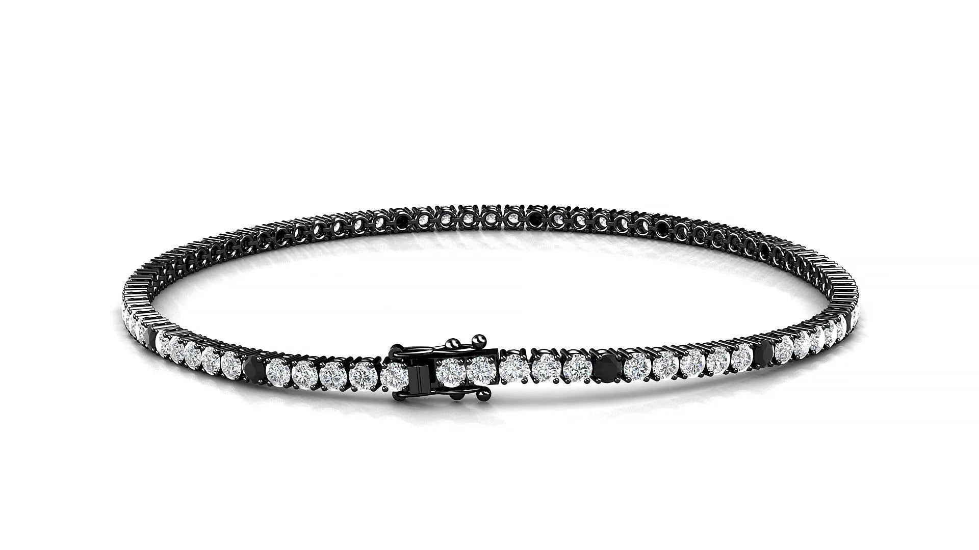 Capri 1-5 | 18k Black Gold 2 mm Round Natural Black Diamond & Diamond Tennis Bracelet