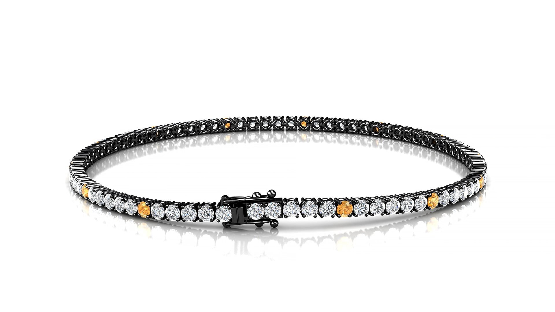 Capri 1-5 | 18k Black Gold 2 mm Round Natural Citrine & Diamond 20 cm Tennis Bracelet