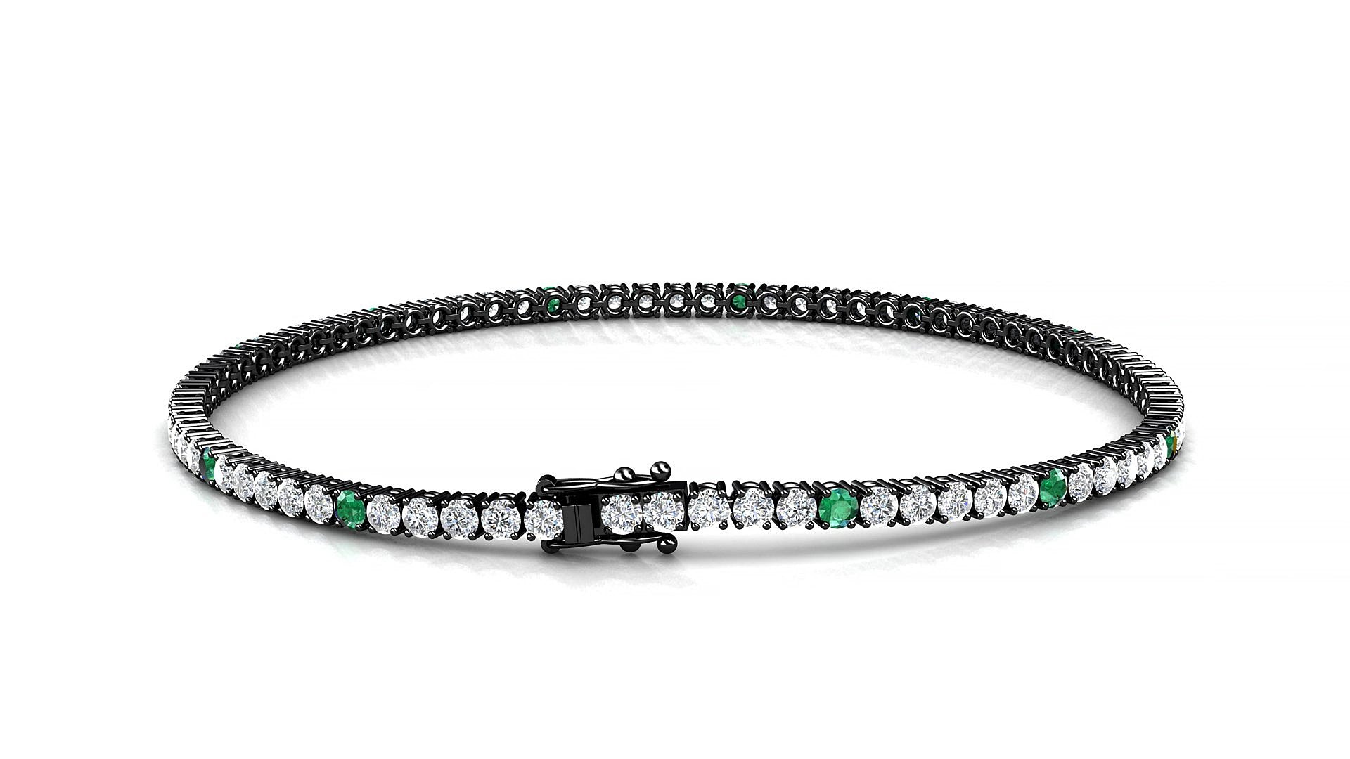 Capri 1-5 | 18k Black Gold 2 mm Round Natural Emerald & Diamond 16 cm Tennis Bracelet