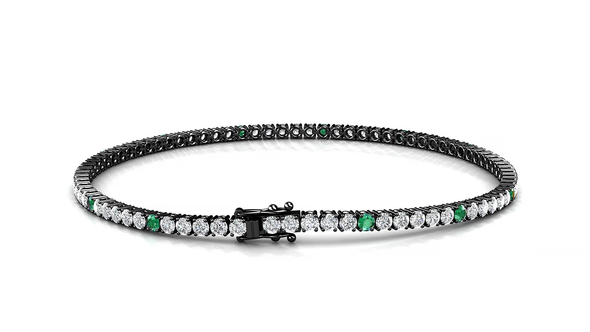 Capri 1-5 | 18k Black Gold 2 mm Round Natural Emerald & Diamond Tennis Bracelet