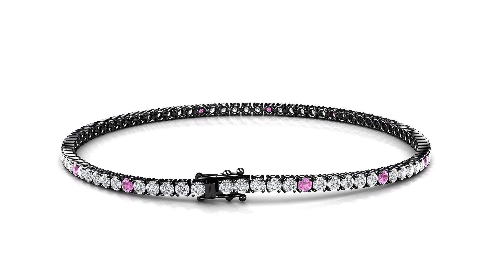 Capri 1-5 | 18k Black Gold 2 mm Round Natural Pink Sapphire & Diamond 15 cm Tennis Bracelet