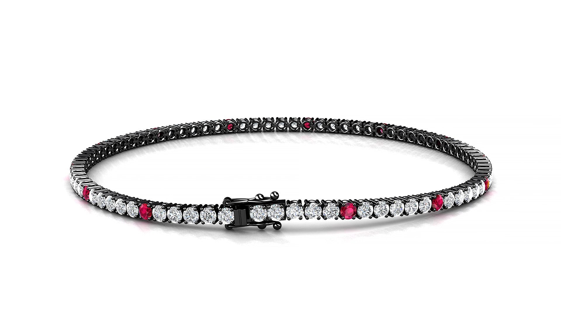 Capri 1-5 | 18k Black Gold 2 mm Round Natural Ruby & Diamond 18 cm Tennis Bracelet