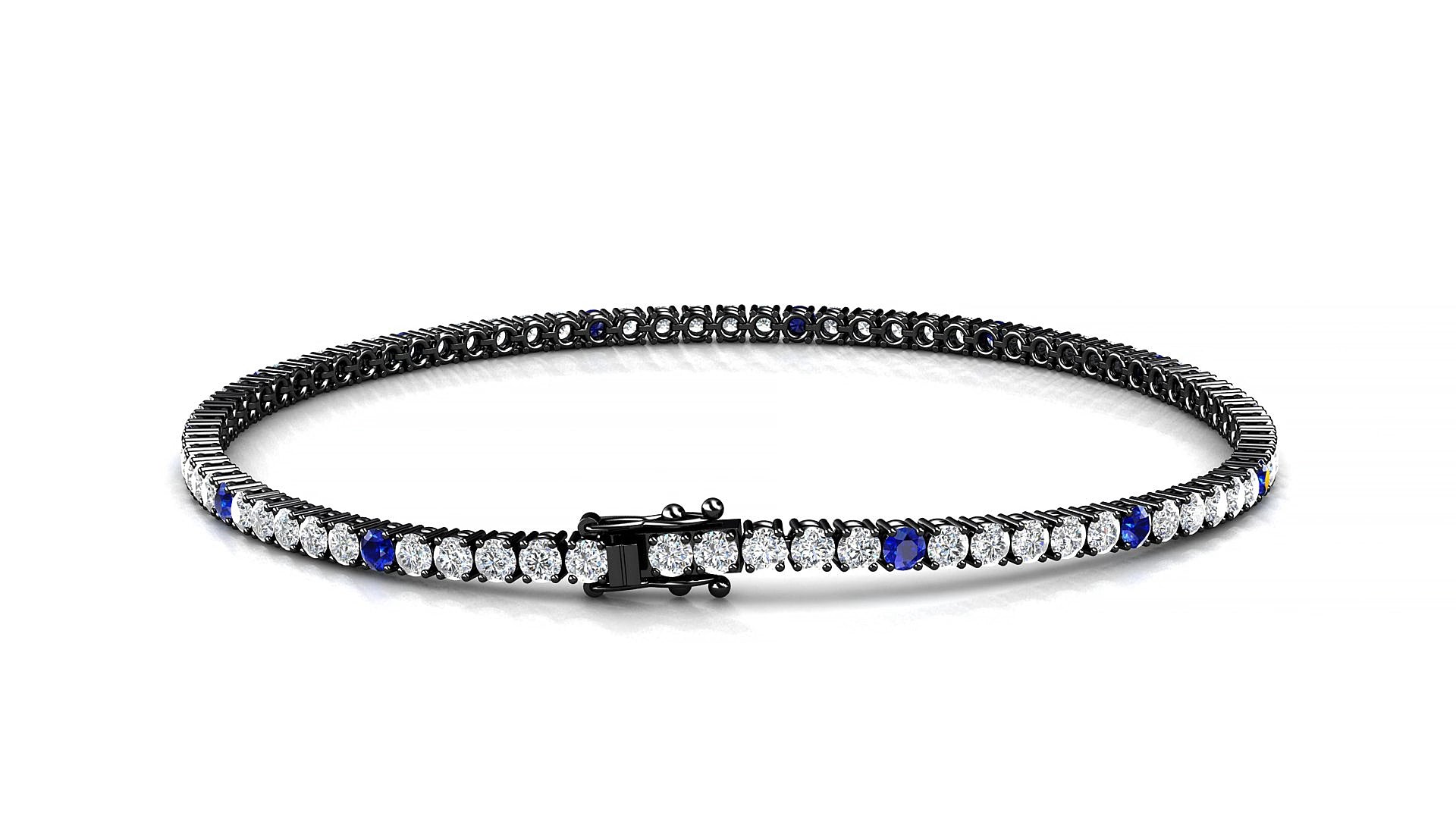 Capri 1-5 | 18k Black Gold 2 mm Round Natural Sapphire & Diamond 15 cm Tennis Bracelet