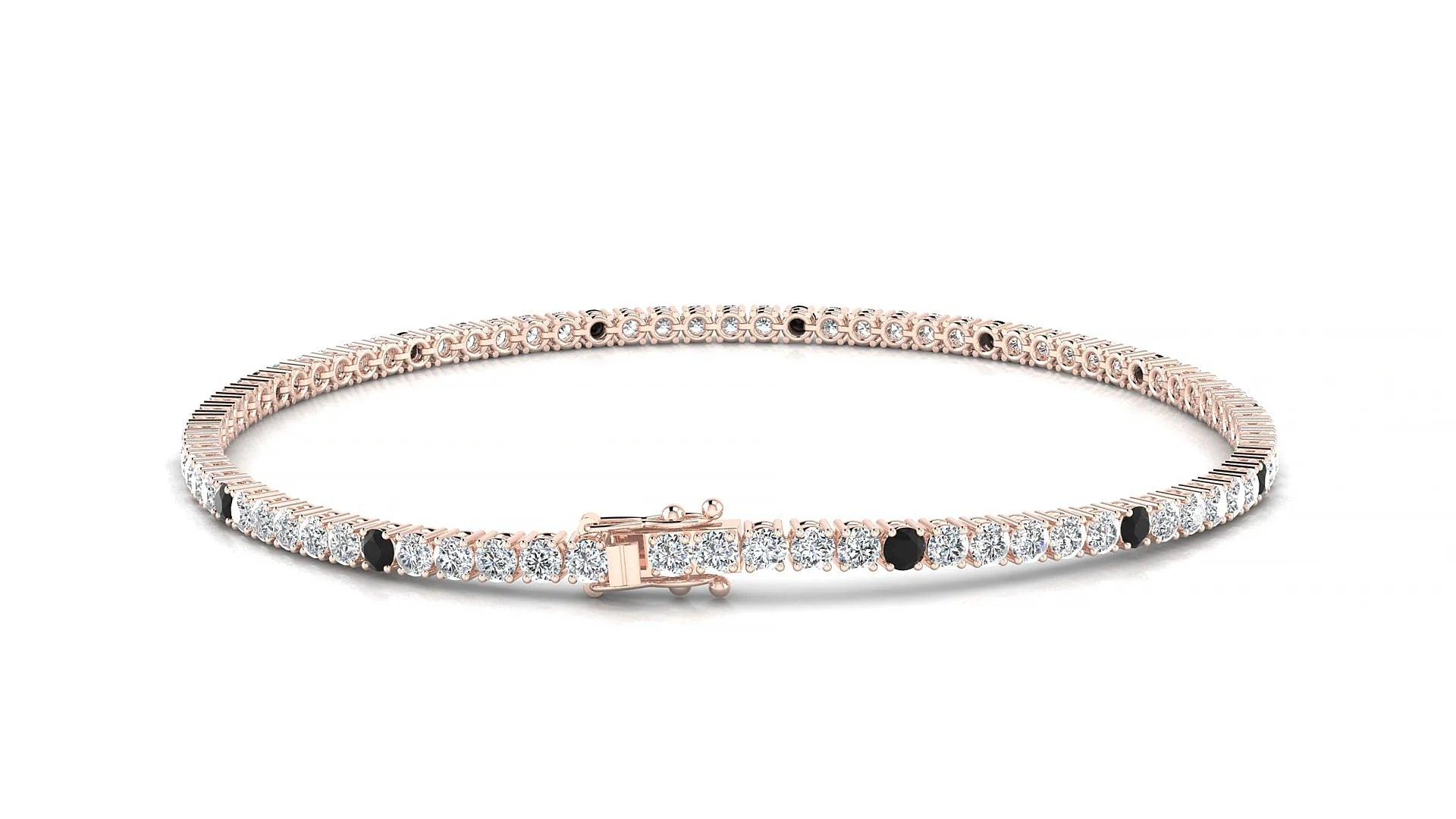 Capri 1-5 | 18k Rose Gold 2 mm Round Natural Black Diamond & Diamond Tennis Bracelet
