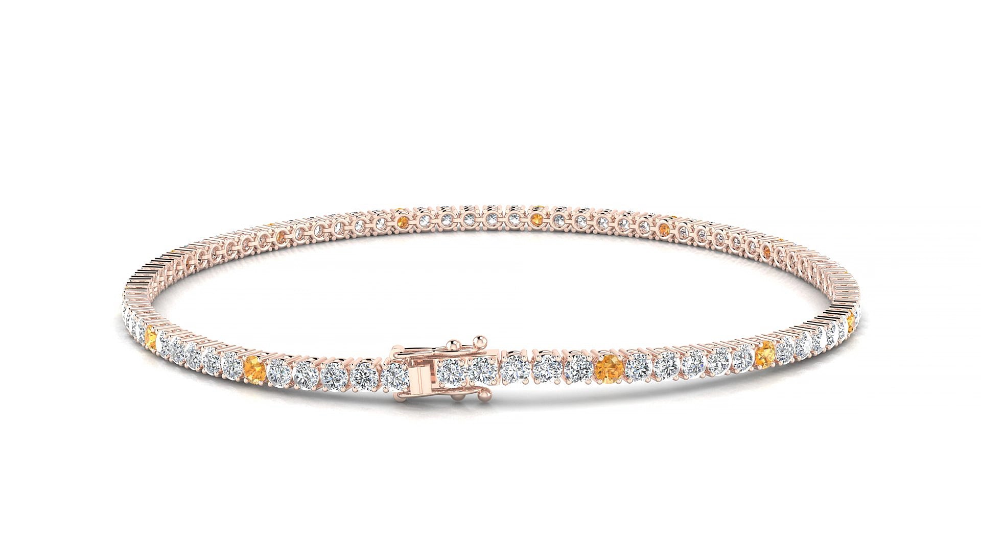 Capri 1-5 | 18k Rose Gold 2 mm Round Natural Citrine & Diamond 20 cm Tennis Bracelet