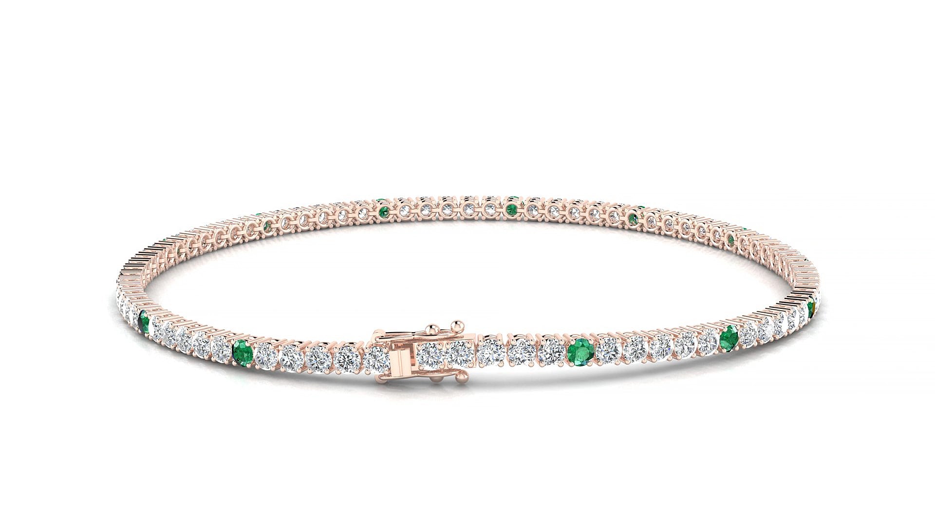 Capri 1-5 | 18k Rose Gold 2 mm Round Natural Emerald & Diamond 18 cm Tennis Bracelet