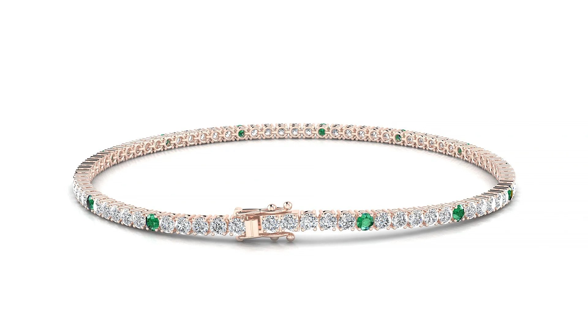 Capri 1-5 | 18k Rose Gold 2 mm Round Natural Emerald & Diamond Tennis Bracelet