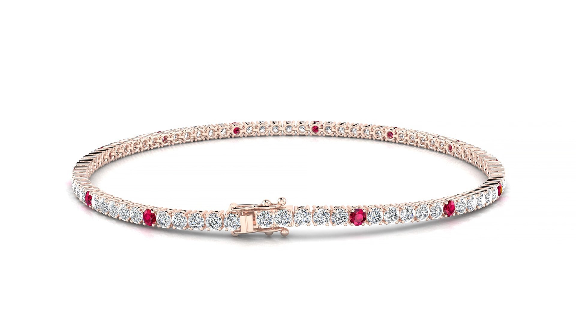 Capri 1-5 | 18k Rose Gold 2 mm Round Natural Ruby & Diamond 17 cm Tennis Bracelet
