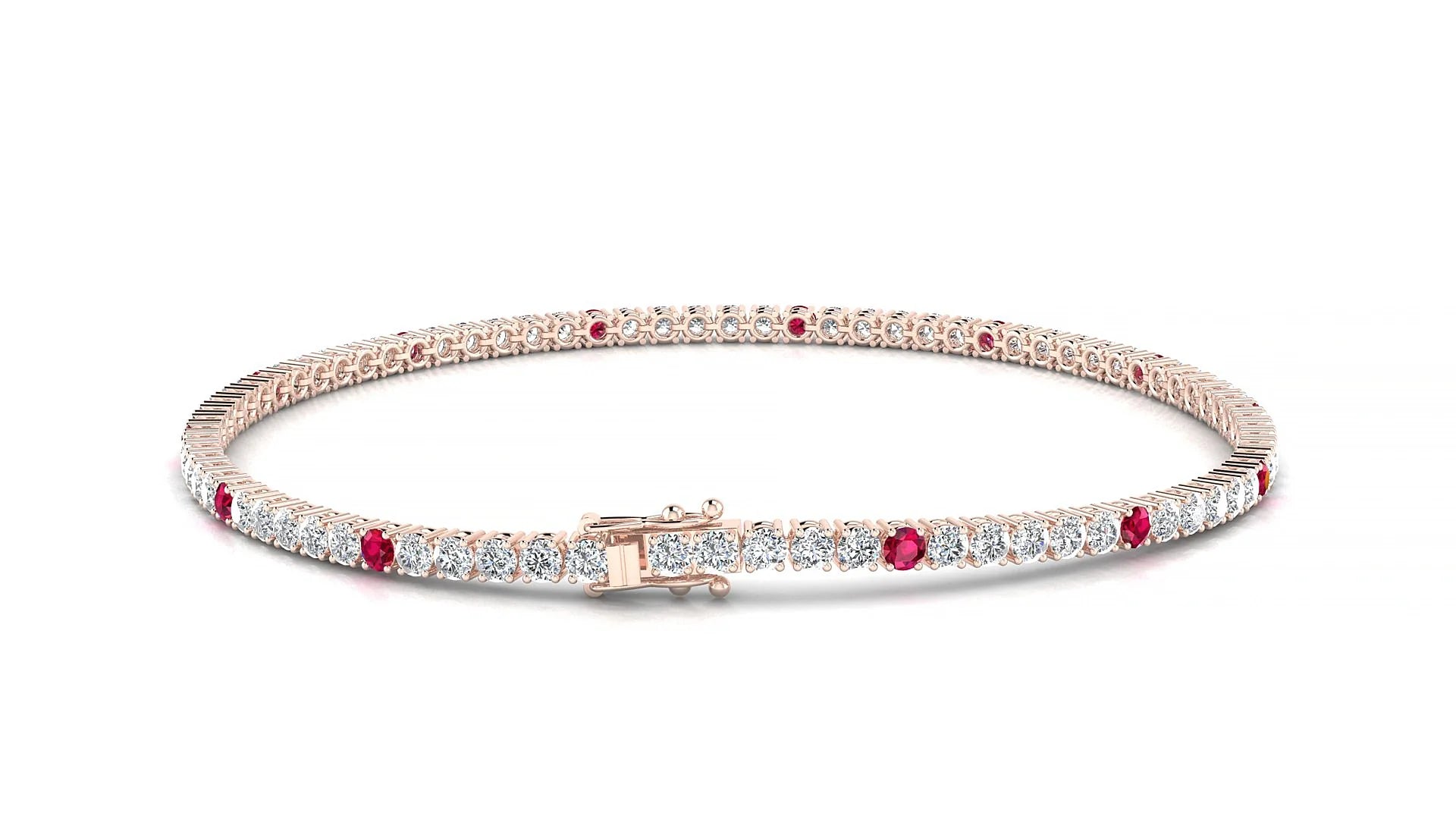 Capri 1-5 | 18k Rose Gold 2 mm Round Natural Ruby & Diamond Tennis Bracelet