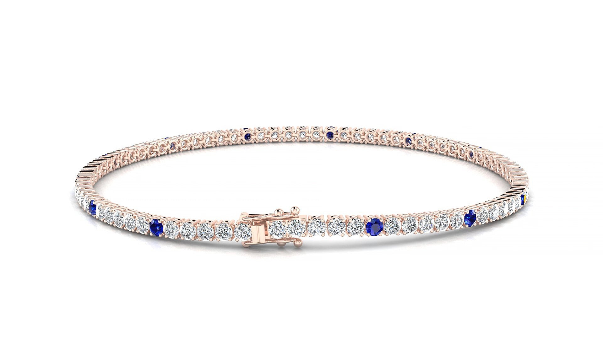 Capri 1-5 | 18k Rose Gold 2 mm Round Natural Sapphire & Diamond 15 cm Tennis Bracelet