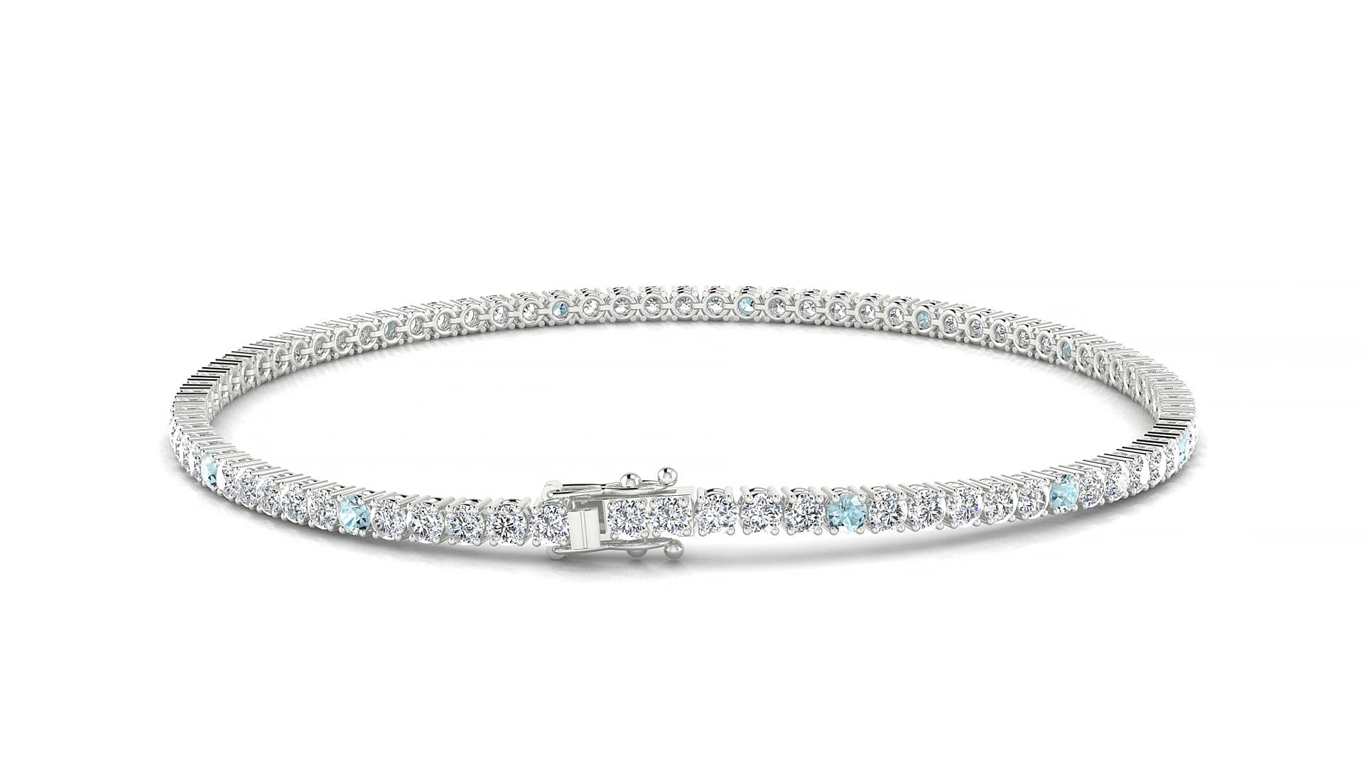 Capri 1-5 | 18k White Gold 2 mm Round Natural Aquamarine & Diamond 15 cm Tennis Bracelet
