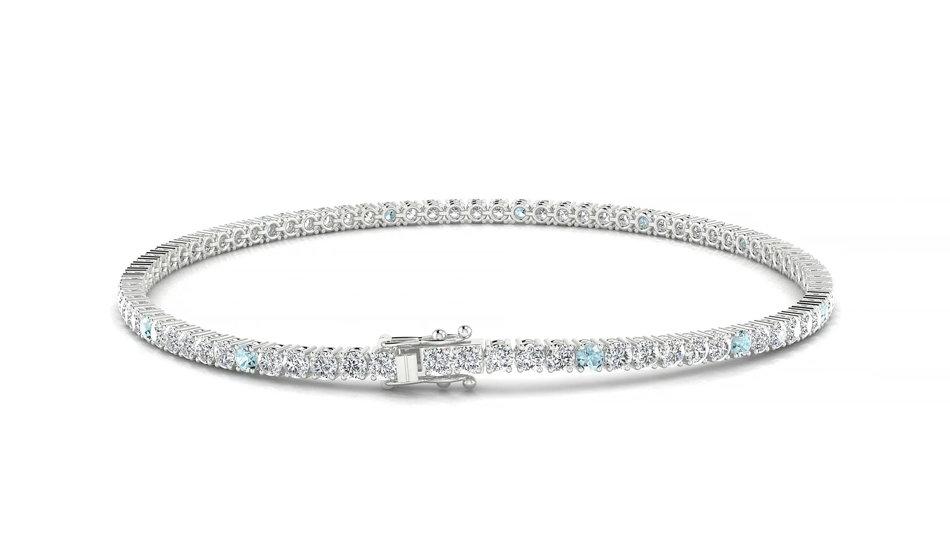 Capri 1-5 | 18k White Gold 2 mm Round Natural Aquamarine & Diamond Tennis Bracelet