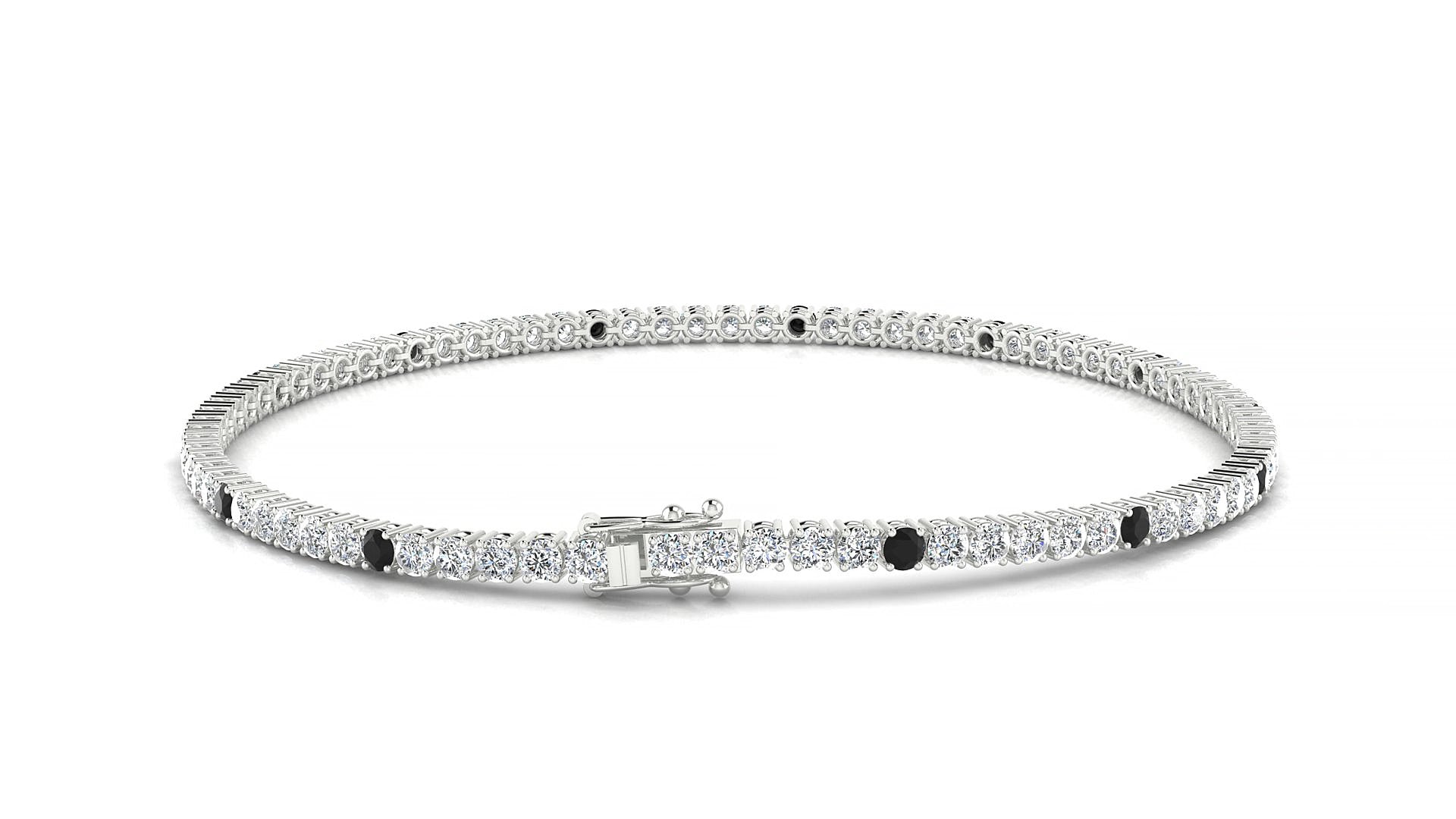 Capri 1-5 | 18k White Gold 2 mm Round Natural Black Diamond & Diamond 15 cm Tennis Bracelet