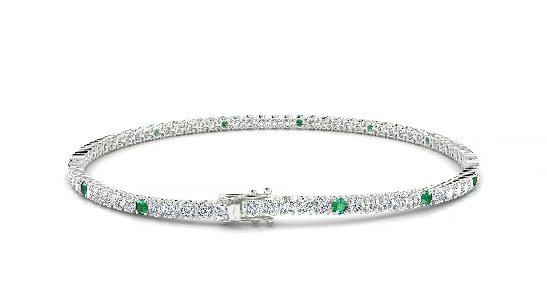 Capri 1-5 | 18k White Gold 2 mm Round Natural Emerald & Diamond Tennis Bracelet