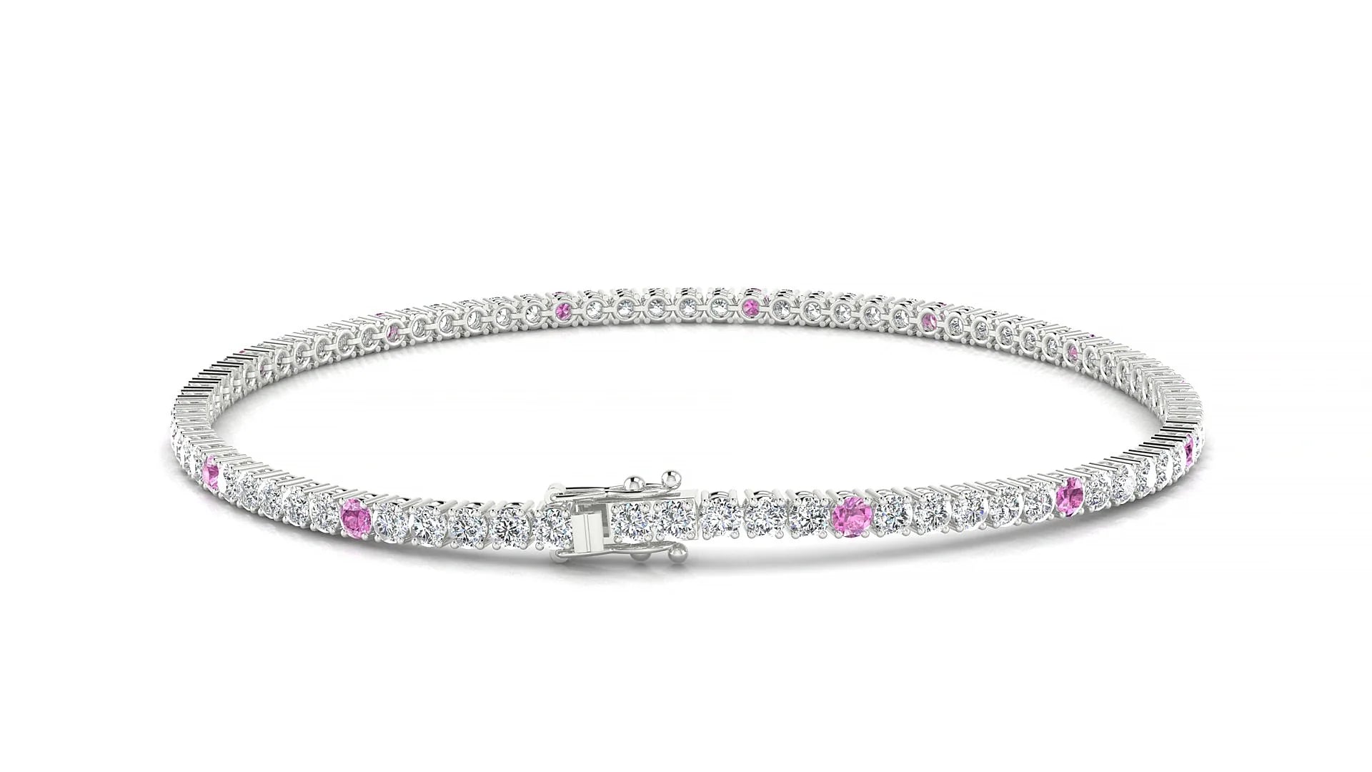 Capri 1-5 | 18k White Gold 2 mm Round Natural Pink Sapphire & Diamond Tennis Bracelet