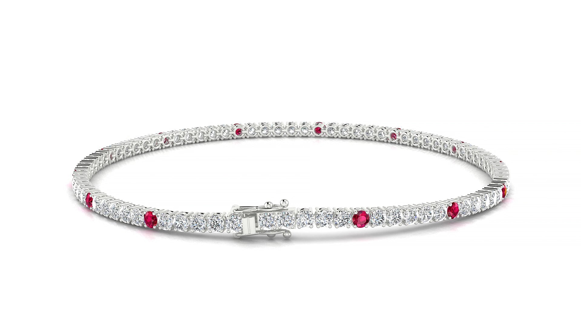Capri 1-5 | 18k White Gold 2 mm Round Natural Ruby & Diamond 15 cm Tennis Bracelet