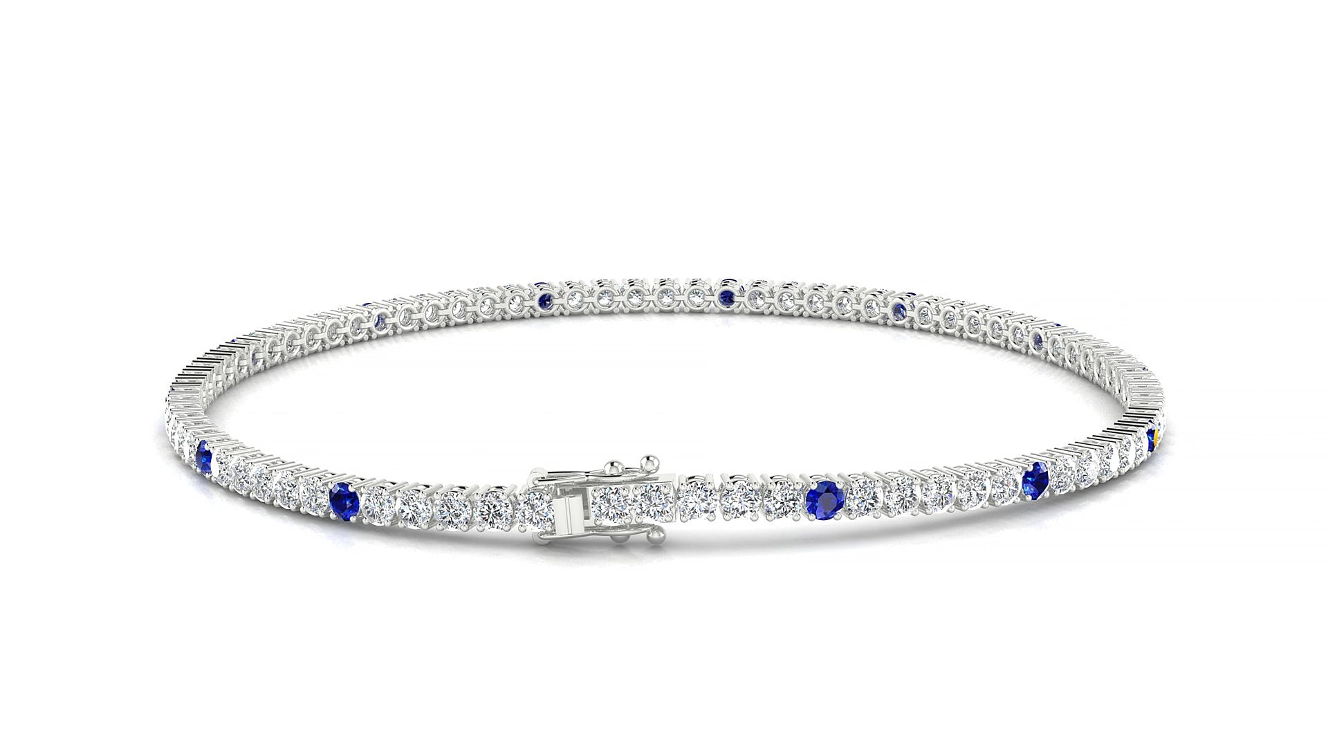Capri 1-5 | 18k White Gold 2 mm Round Natural Sapphire & Diamond 15 cm Tennis Bracelet