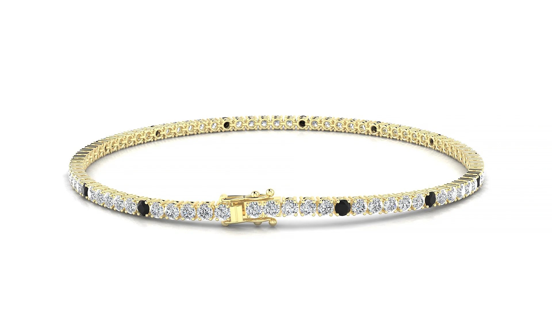 Capri 1-5 | 18k Yellow Gold 2 mm Round Natural Black Diamond & Diamond Tennis Bracelet