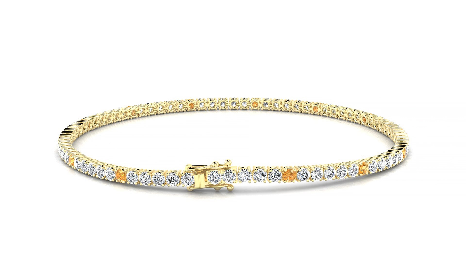 Capri 1-5 | 18k Yellow Gold 2 mm Round Natural Citrine & Diamond 18 cm Tennis Bracelet