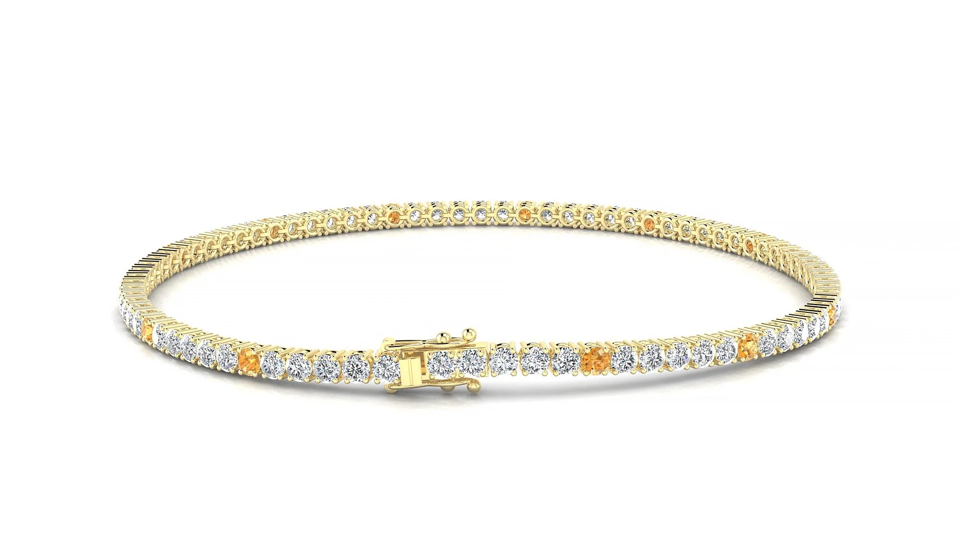 Capri 1-5 | 18k Yellow Gold 2 mm Round Natural Citrine & Diamond Tennis Bracelet