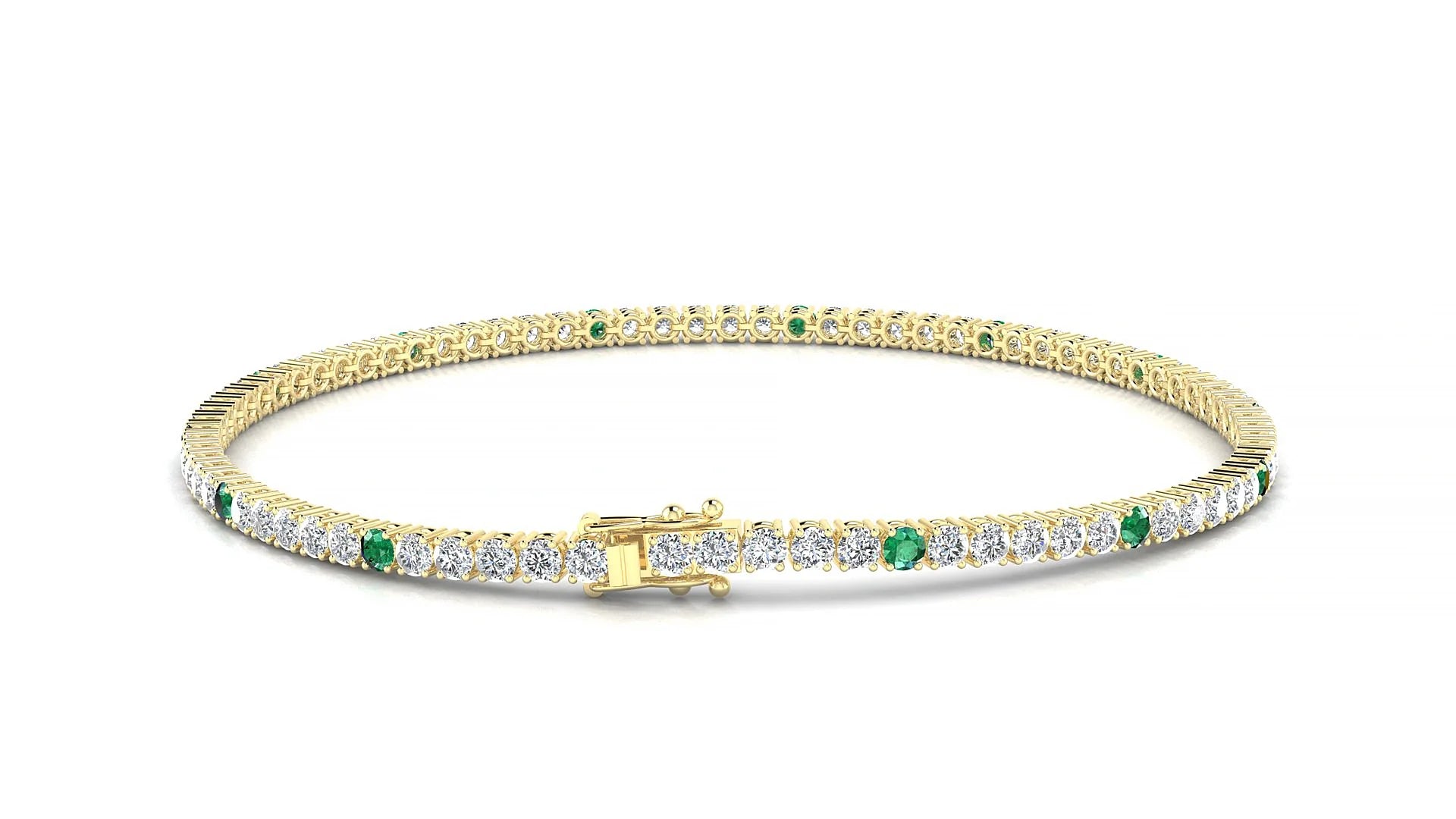 Capri 1-5 | 18k Yellow Gold 2 mm Round Natural Emerald & Diamond Tennis Bracelet