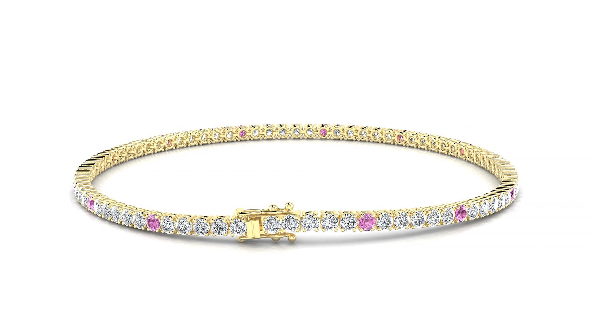 Capri 1-5 | 18k Yellow Gold 2 mm Round Natural Pink Sapphire & Diamond 16 cm Tennis Bracelet