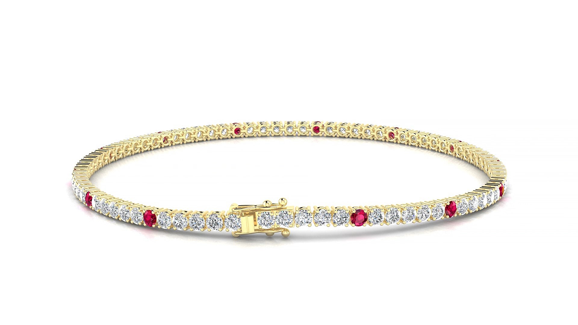 Capri 1-5 | 18k Yellow Gold 2 mm Round Natural Ruby & Diamond 15 cm Tennis Bracelet