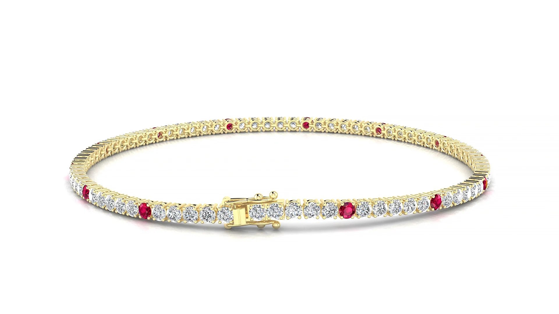 Capri 1-5 | 18k Yellow Gold 2 mm Round Natural Ruby & Diamond Tennis Bracelet