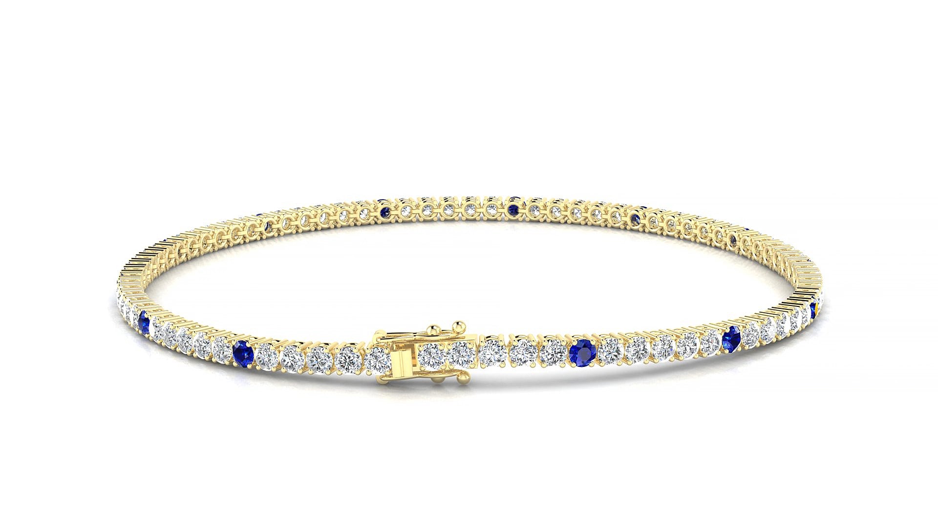 Capri 1-5 | 18k Yellow Gold 2 mm Round Natural Sapphire & Diamond 15 cm Tennis Bracelet