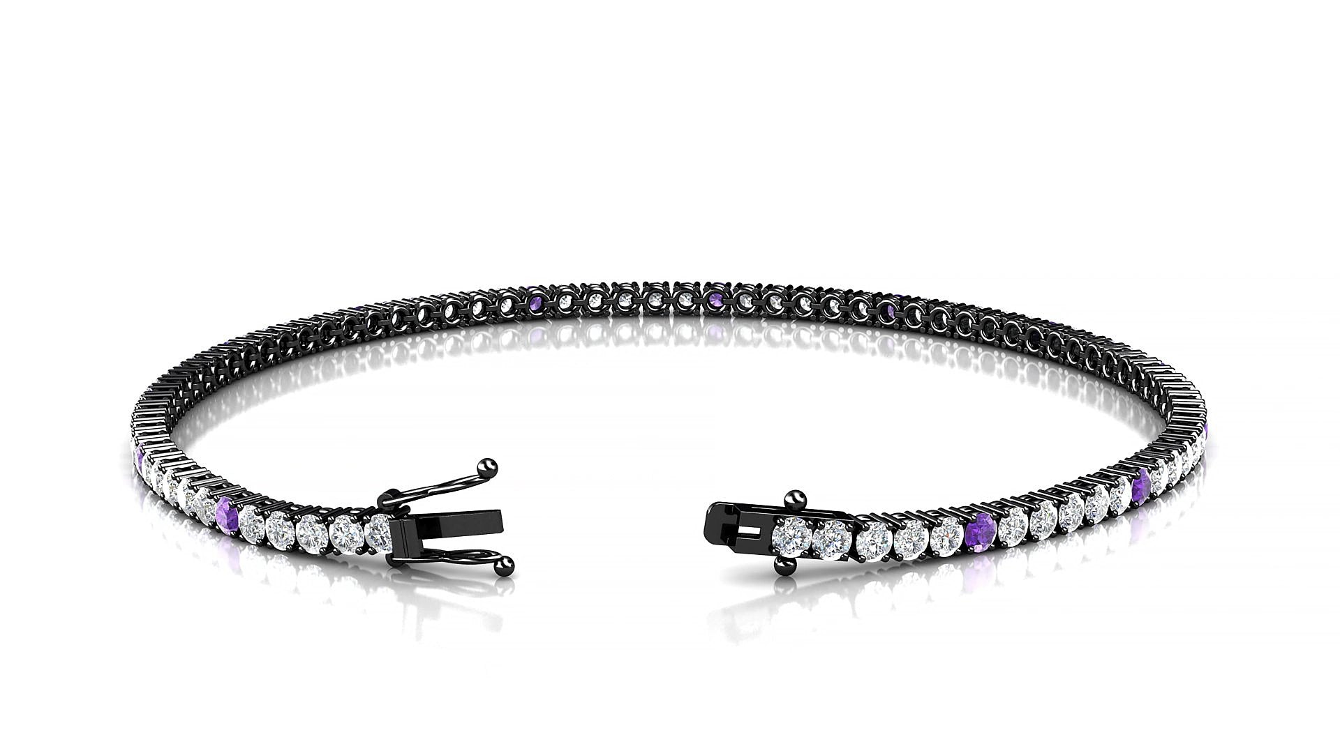 Capri 1-5 | 18k Black Gold 2 mm Round Natural Amethyst & Diamond 15 cm Tennis Bracelet