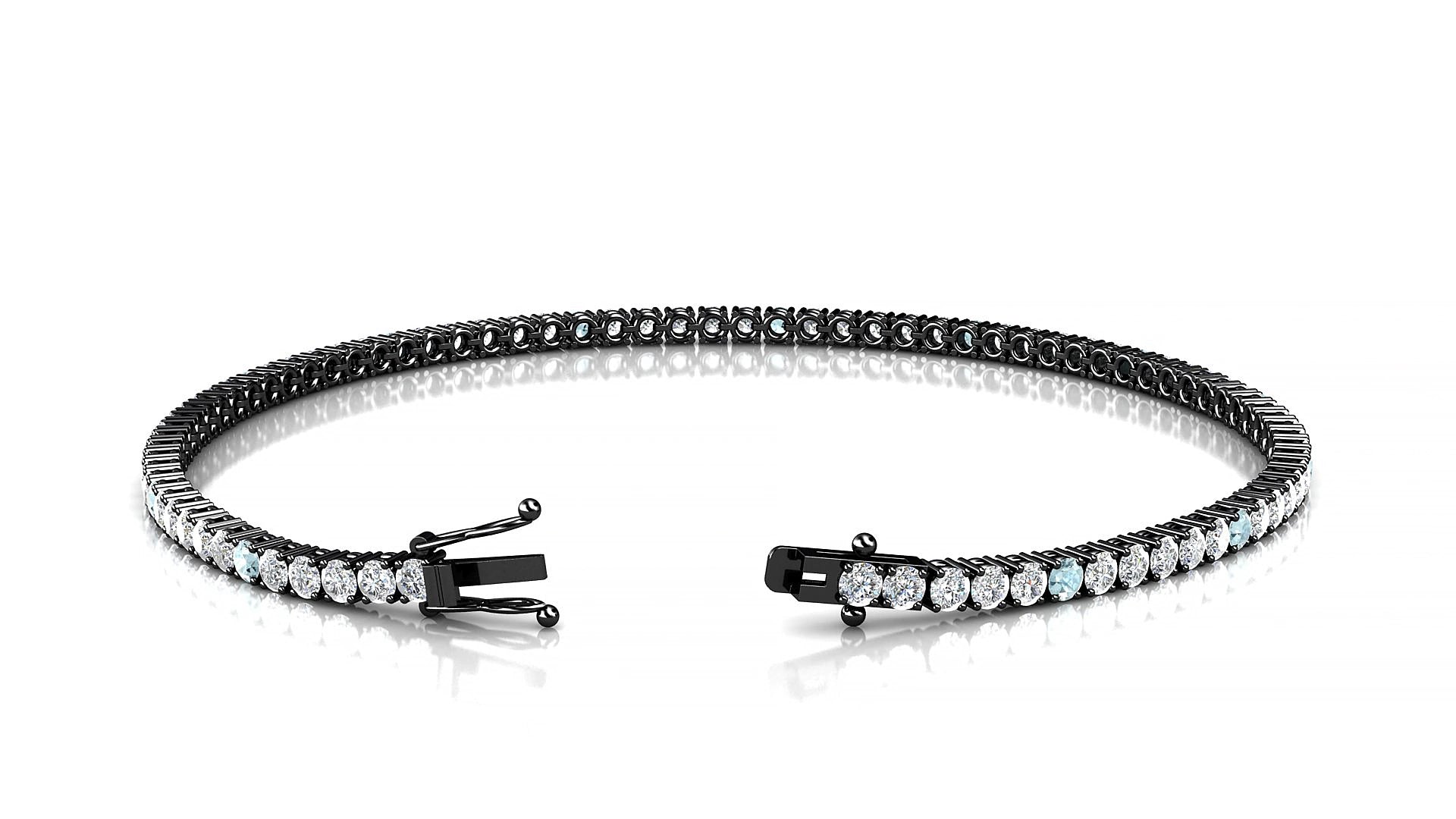 Capri 1-5 | 18k Black Gold 2 mm Round Natural Aquamarine & Diamond 15 cm Tennis Bracelet