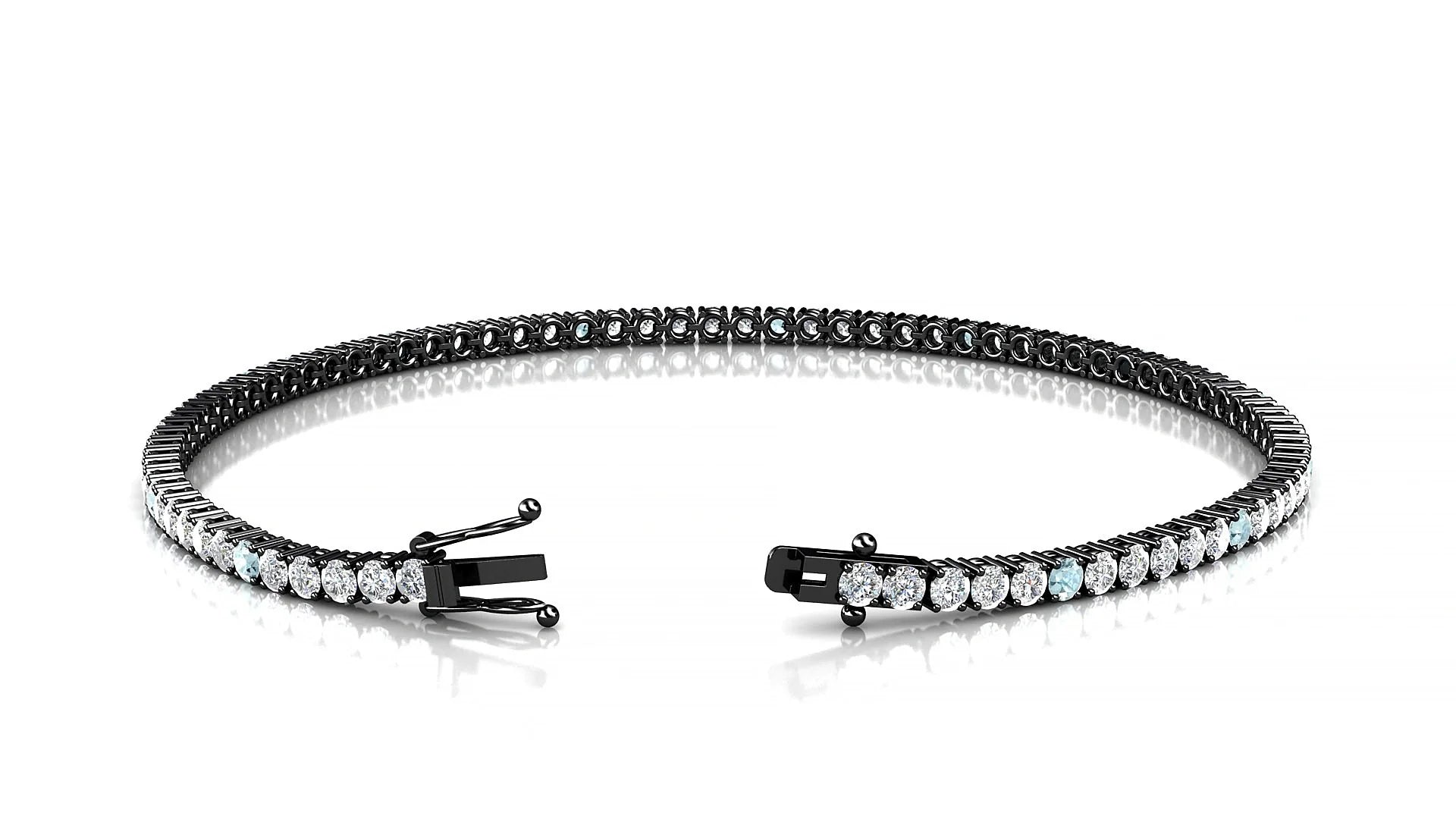 Capri 1-5 | 18k Black Gold 2 mm Round Natural Aquamarine & Diamond Tennis Bracelet