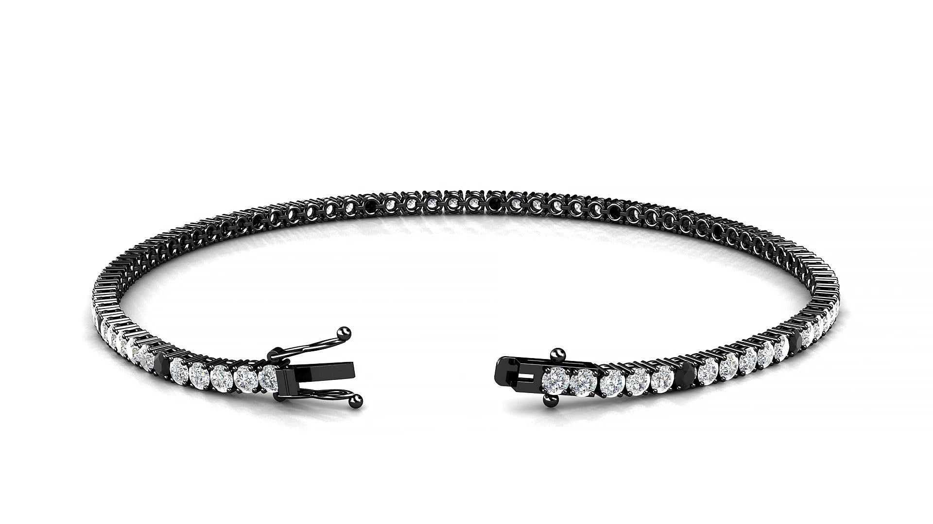 Capri 1-5 | 18k Black Gold 2 mm Round Natural Black Diamond & Diamond 17 cm Tennis Bracelet