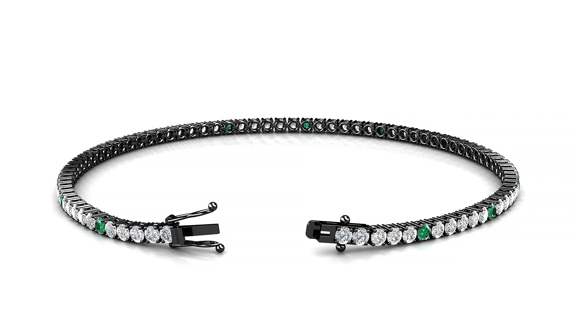 Capri 1-5 | 18k Black Gold 2 mm Round Natural Emerald & Diamond Tennis Bracelet