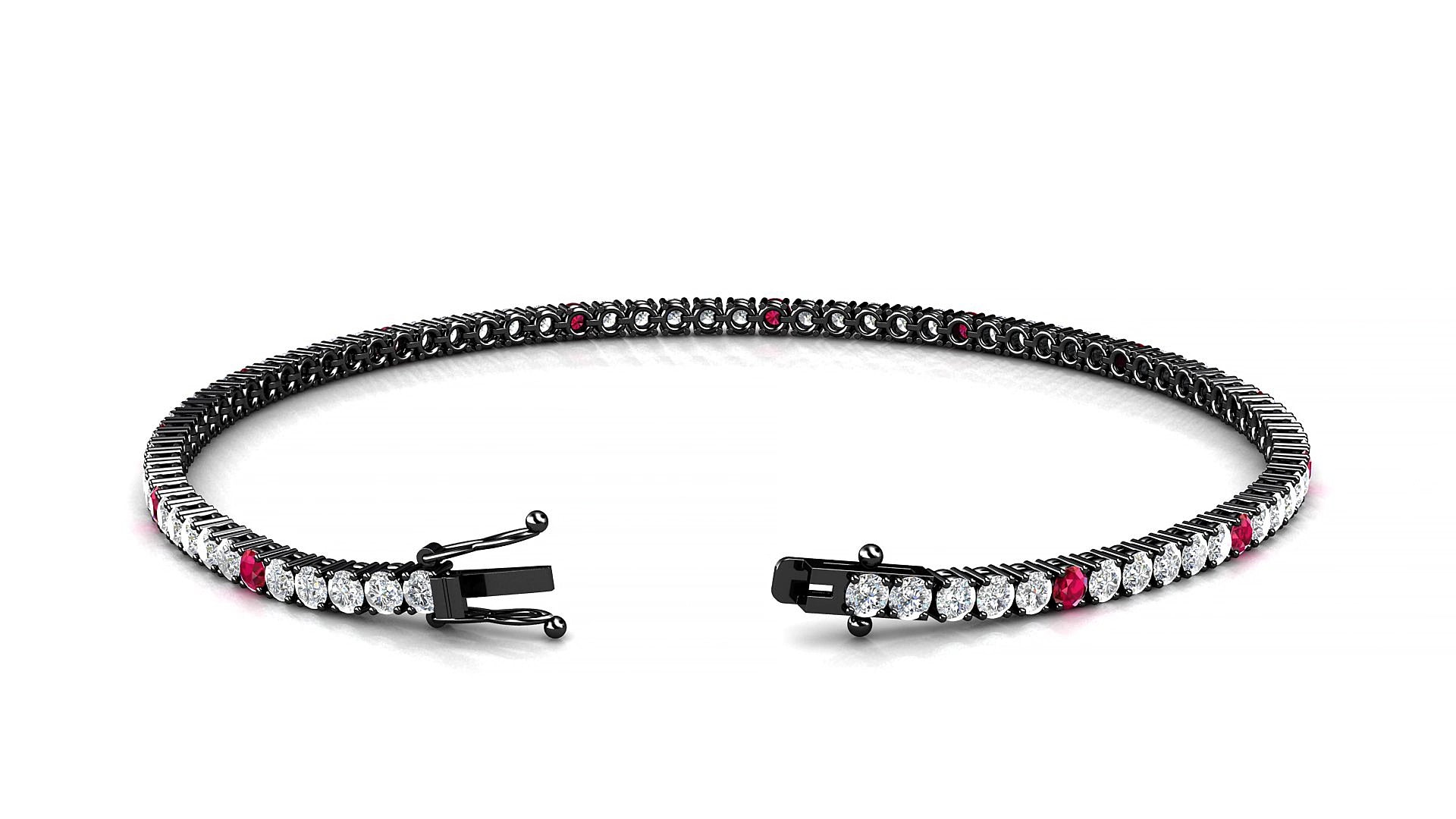 Capri 1-5 | 18k Black Gold 2 mm Round Natural Ruby & Diamond 20 cm Tennis Bracelet