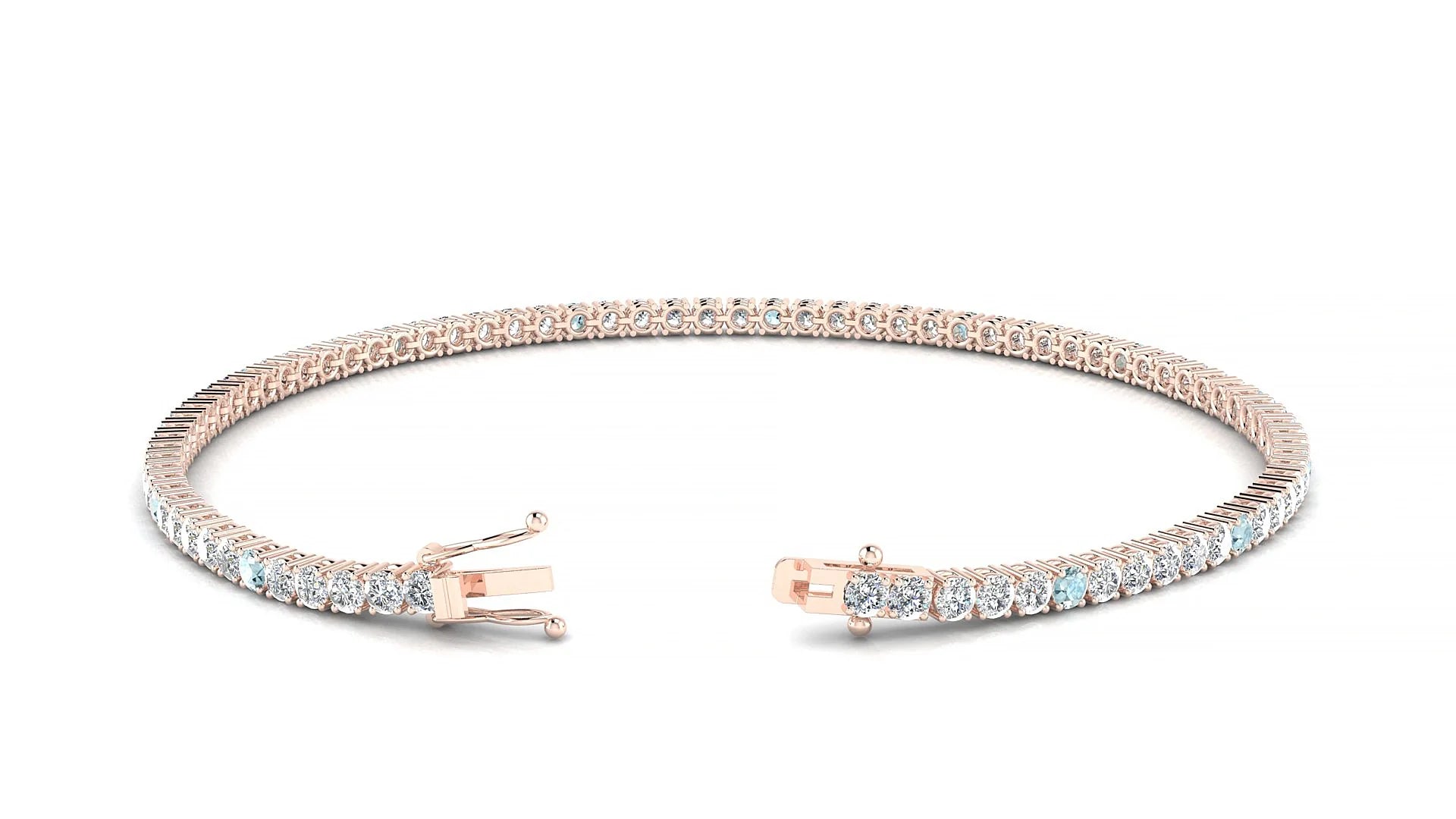 Capri 1-5 | 18k Rose Gold 2 mm Round Natural Aquamarine & Diamond Tennis Bracelet
