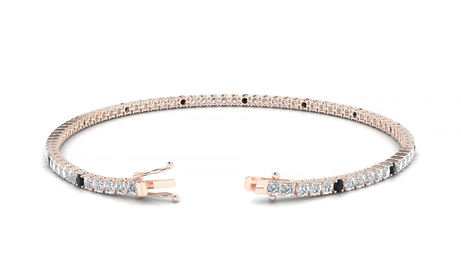 Capri 1-5 | 18k Rose Gold 2 mm Round Natural Black Diamond & Diamond 15 cm Tennis Bracelet