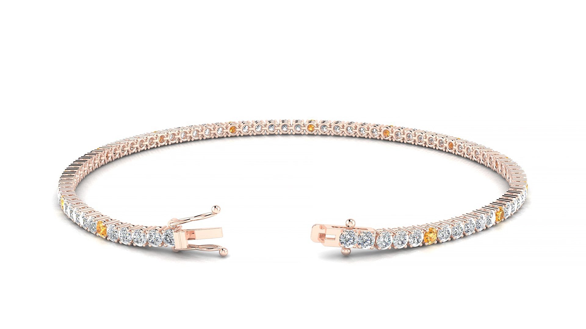 Capri 1-5 | 18k Rose Gold 2 mm Round Natural Citrine & Diamond 15 cm Tennis Bracelet