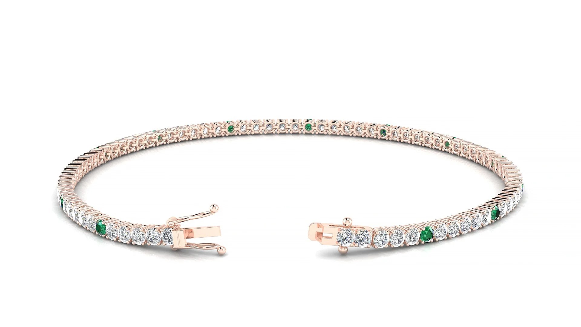 Capri 1-5 | 18k Rose Gold 2 mm Round Natural Emerald & Diamond Tennis Bracelet