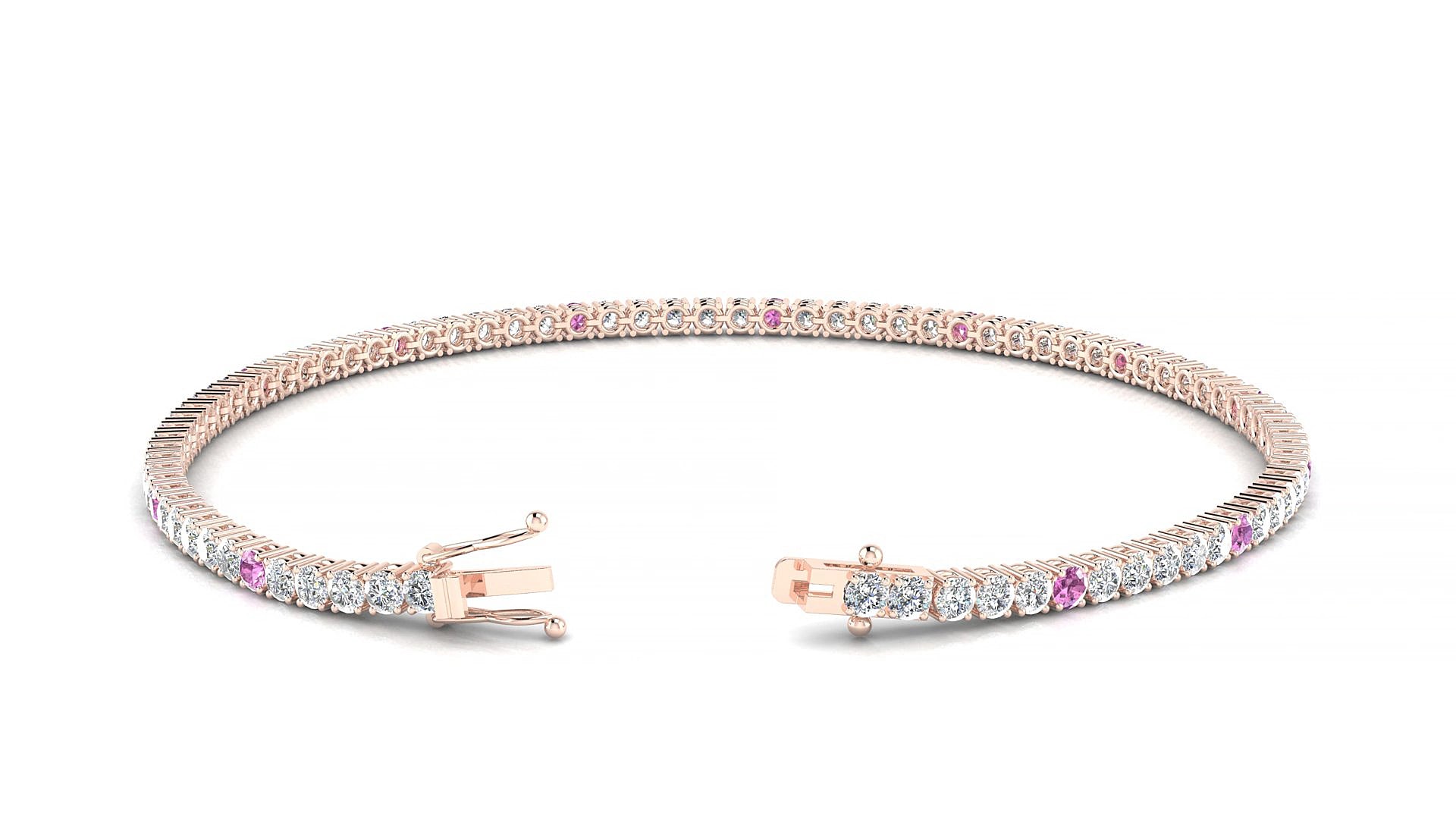 Capri 1-5 | 18k Rose Gold 2 mm Round Natural Pink Sapphire & Diamond 16 cm Tennis Bracelet