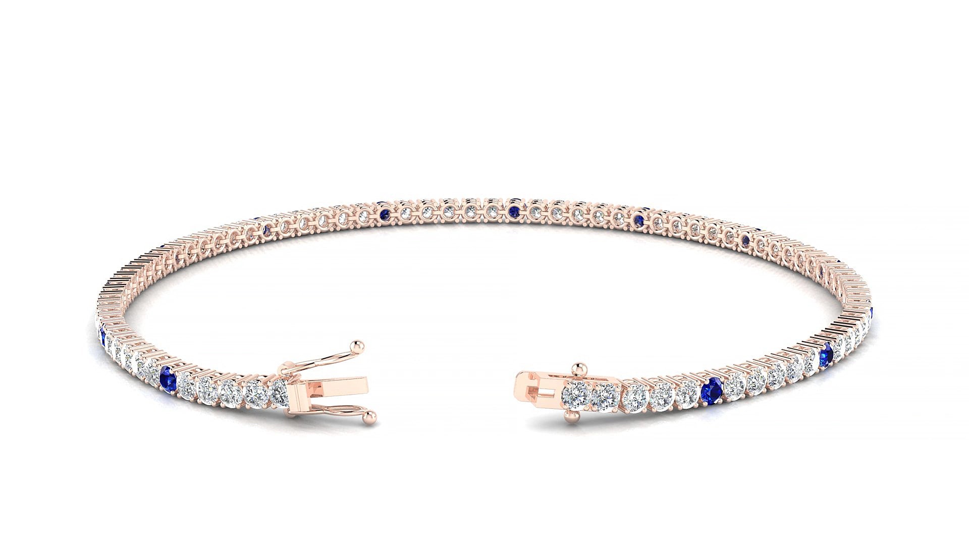 Capri 1-5 | 18k Rose Gold 2 mm Round Natural Sapphire & Diamond 15 cm Tennis Bracelet