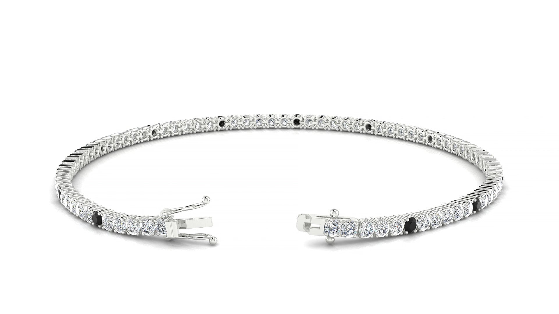 Capri 1-5 | 18k White Gold 2 mm Round Natural Black Diamond & Diamond 15 cm Tennis Bracelet
