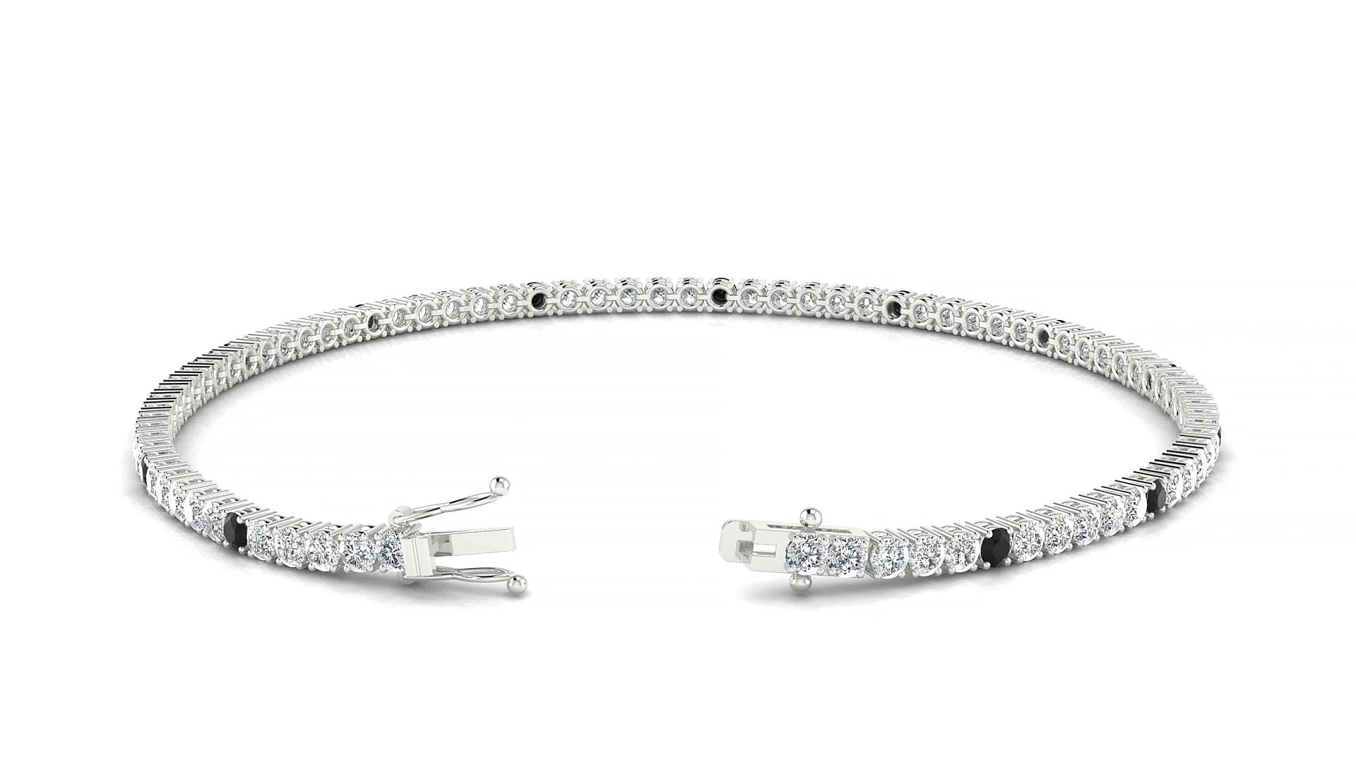 Capri 1-5 | 18k White Gold 2 mm Round Natural Black Diamond & Diamond Tennis Bracelet