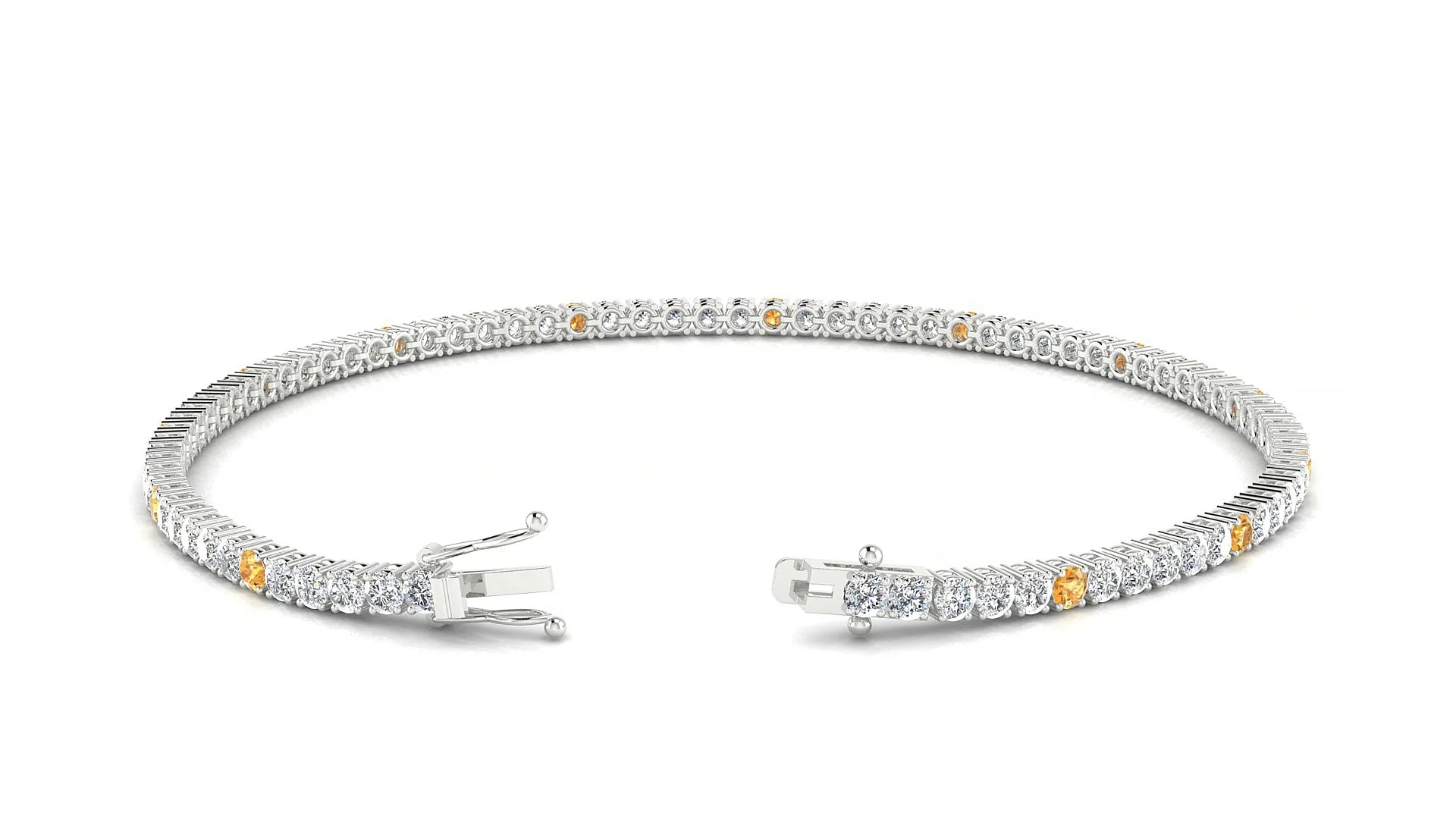 Capri 1-5 | 18k White Gold 2 mm Round Natural Citrine & Diamond Tennis Bracelet