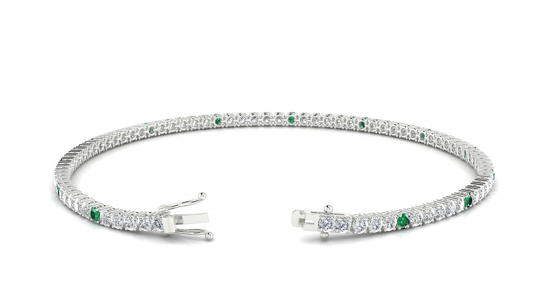 Capri 1-5 | 18k White Gold 2 mm Round Natural Emerald & Diamond 16 cm Tennis Bracelet