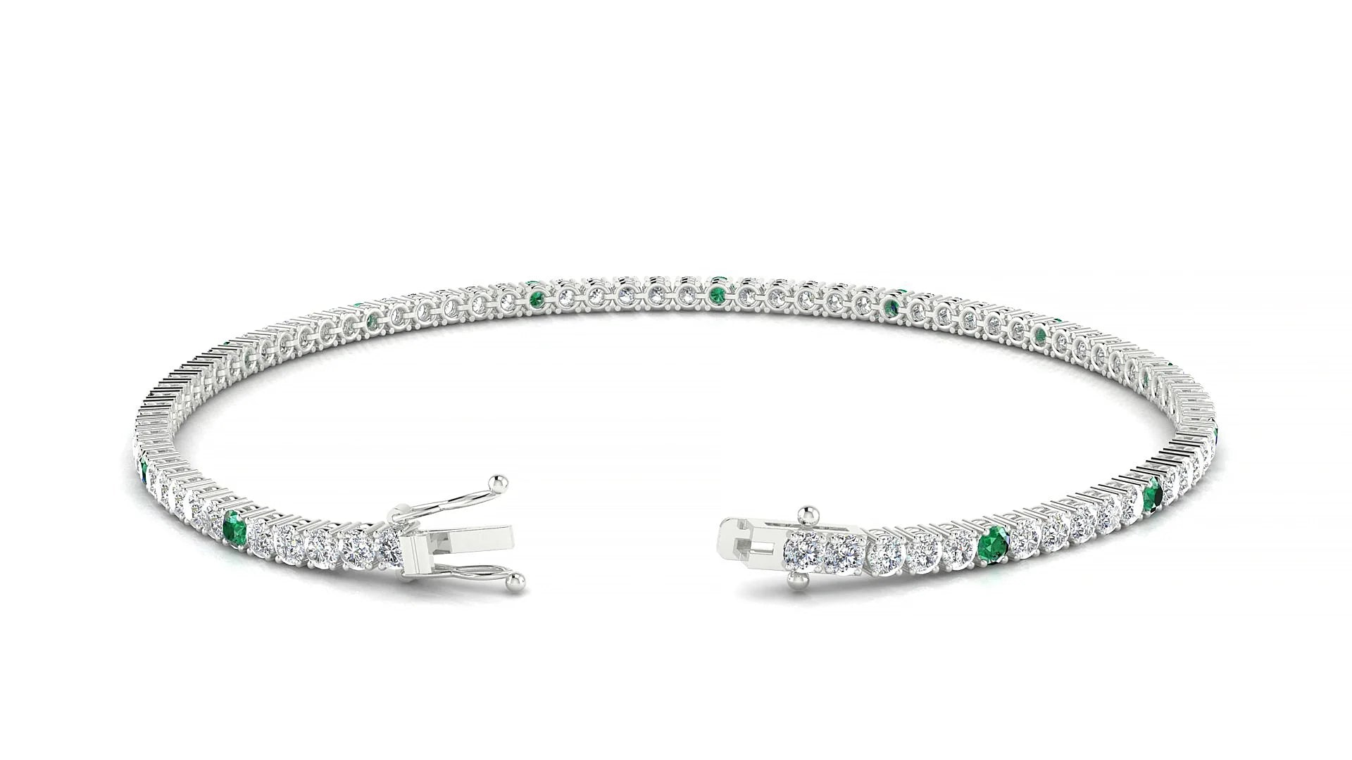 Capri 1-5 | 18k White Gold 2 mm Round Natural Emerald & Diamond Tennis Bracelet