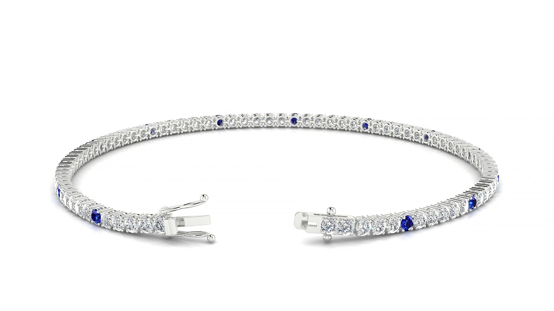 Capri 1-5 | 18k White Gold 2 mm Round Natural Sapphire & Diamond 15 cm Tennis Bracelet