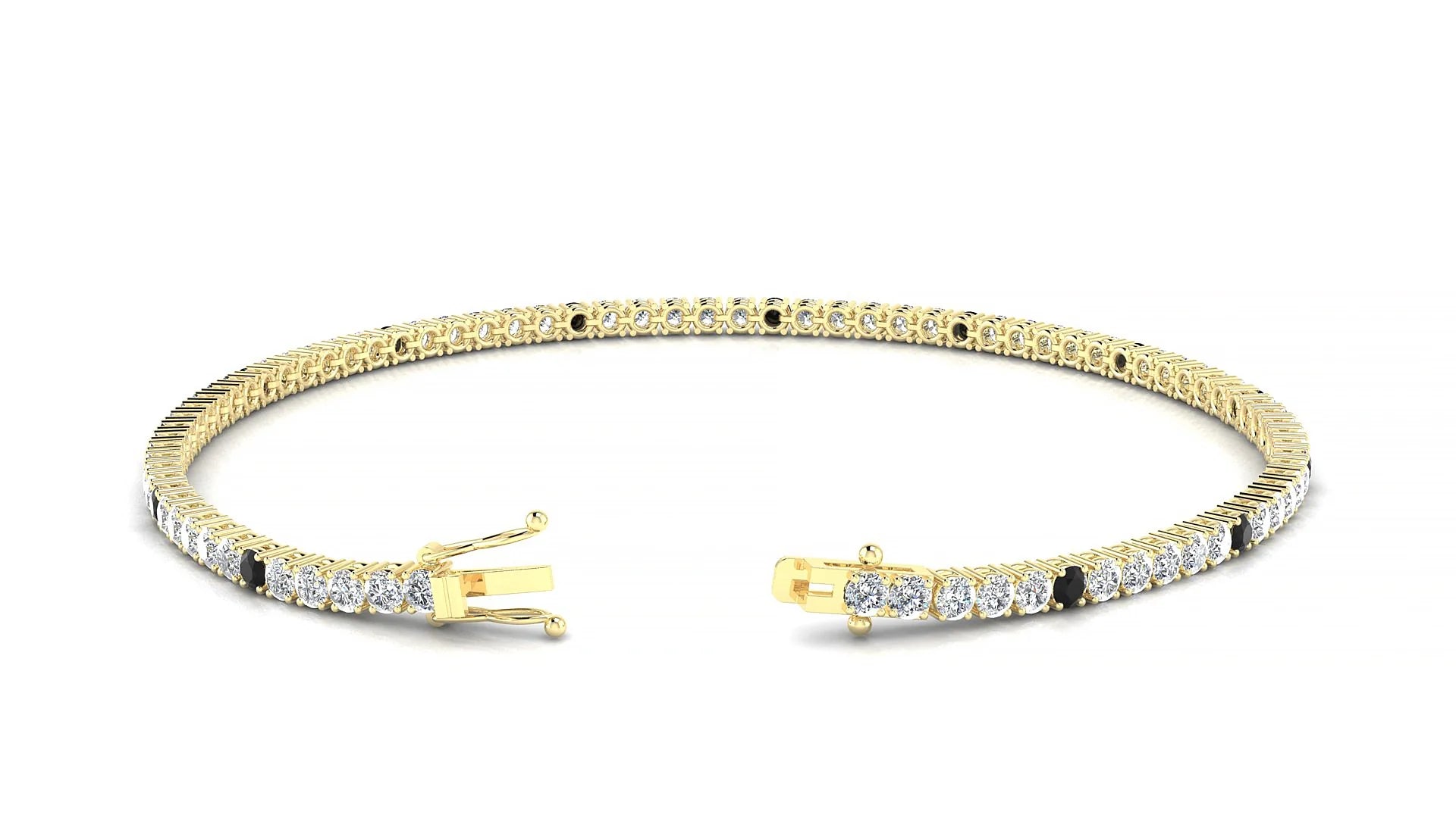 Capri 1-5 | 18k Yellow Gold 2 mm Round Natural Black Diamond & Diamond Tennis Bracelet